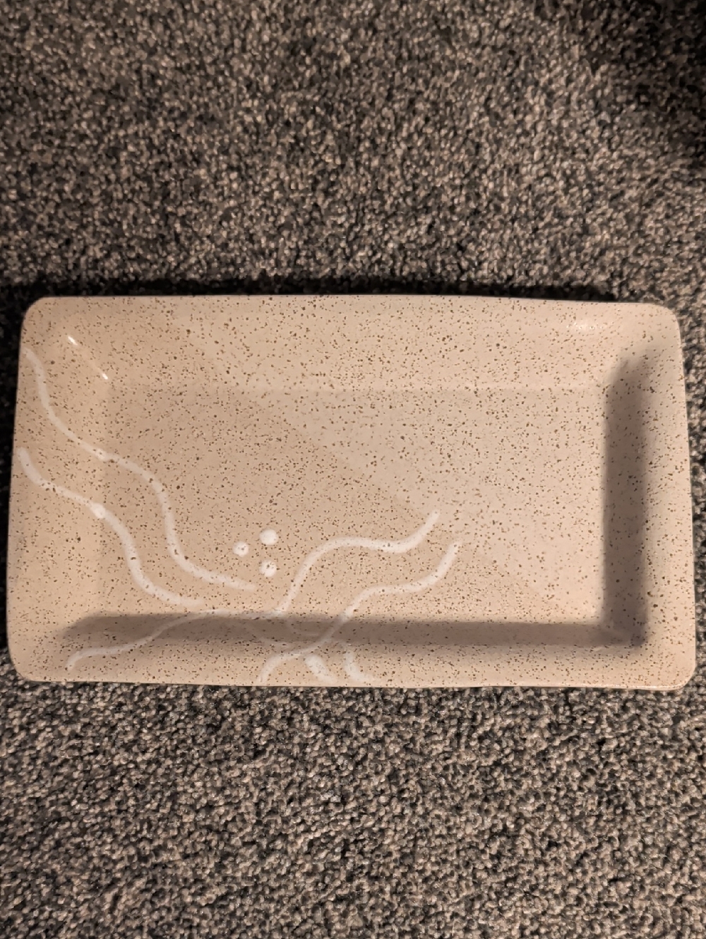 Neutral Speckled Ceramic Rectangular Tray with White Brush Detail